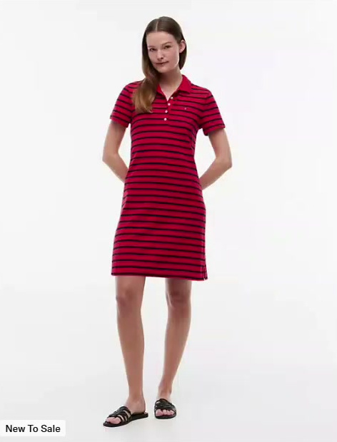 striped stretch pique polo dress