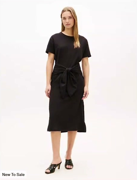 tie front slub cotton midi t shirt dress
