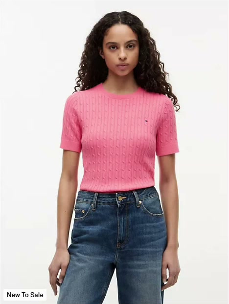 short sleeve cable knit sweater