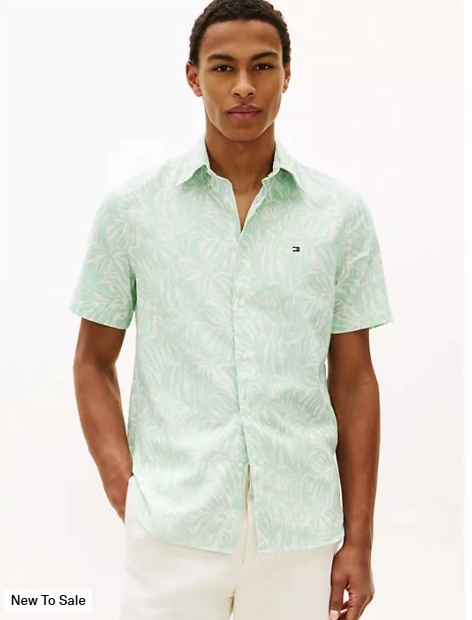 printed cotton linen blend shirt