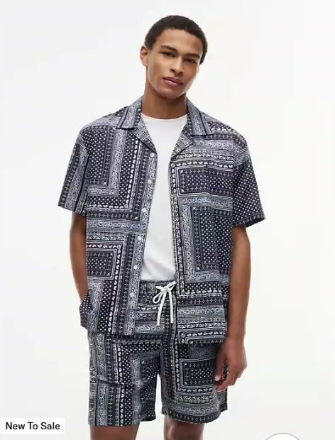 classic fit bandana patchwork camp shirt