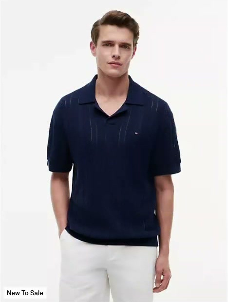 relaxed fit pointelle sweater polo