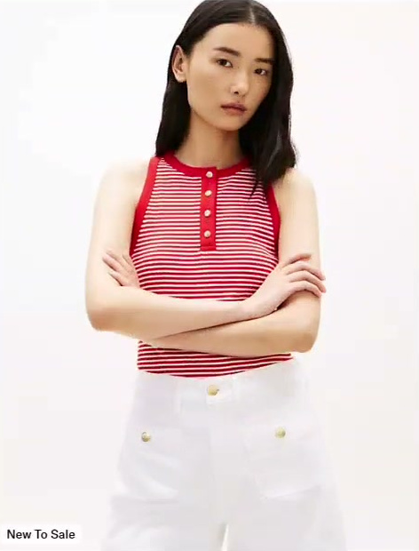 stripe gold button henley tank top