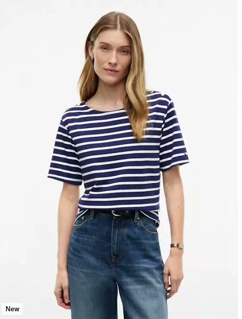 gold button striped interlock t shirt
