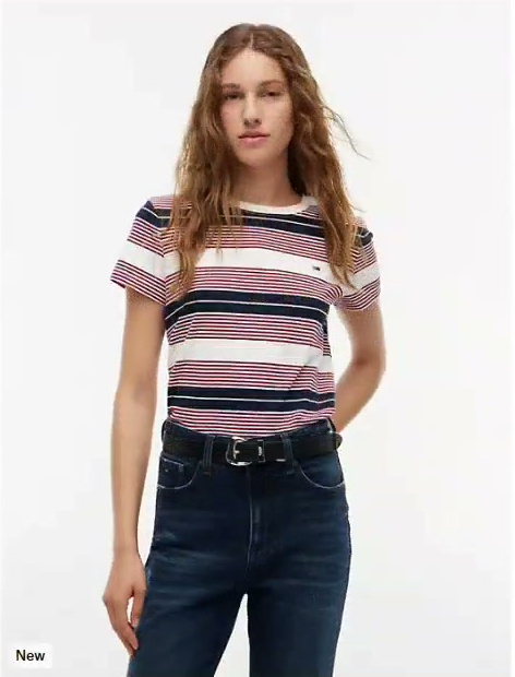 tommy jeans striped crewneck t shirt
