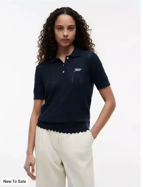tommy jeans flag pointelle sweater polo
