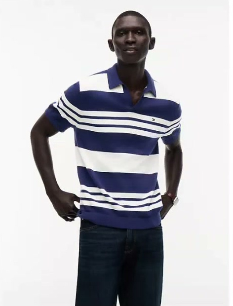 short sleeve striped sweater polo