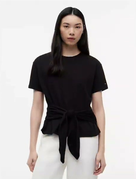 tie front slub cotton t shirt