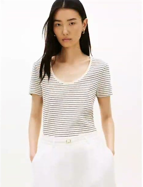 scoop neck linen blend t shirt