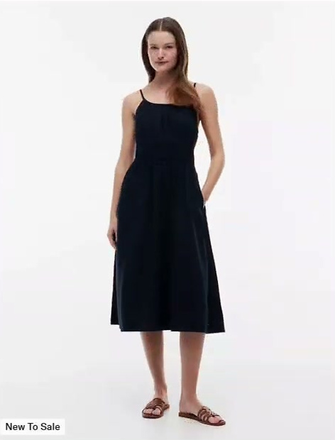 shirred linen blend midi dress