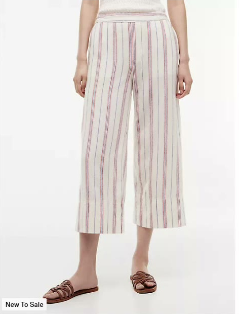 stripe linen blend cropped wide leg pant