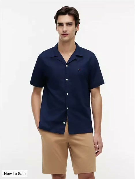 regular fit cotton linen camp shirt