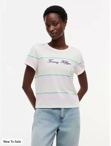 embroidered script logo striped t shirt