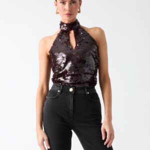 misty sequin halter top