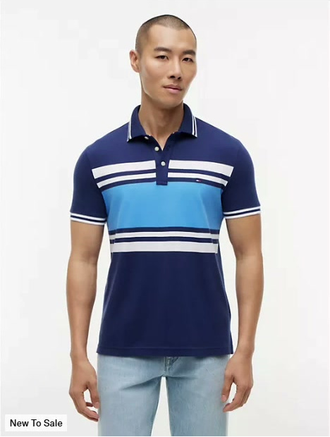 slim fit block stripe stretch pique polo