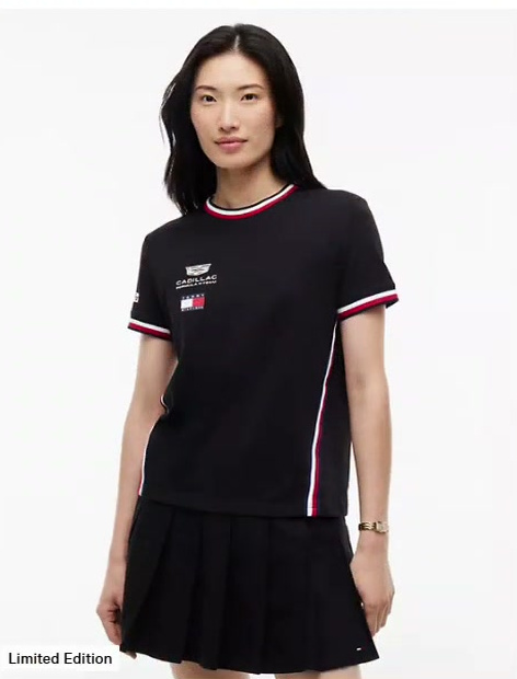 tommy x cadillac f1 team striped replica t shirt