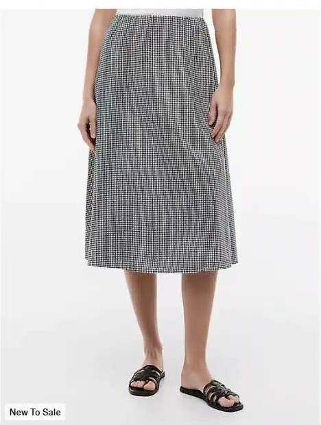 gingham linen blend midi skirt