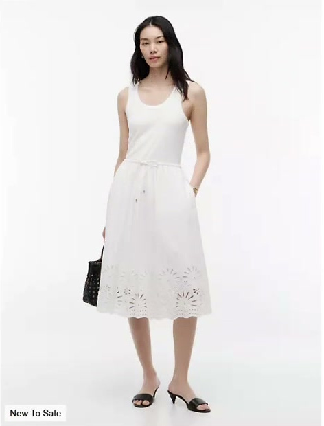 embroidered eyelet mixed media dress