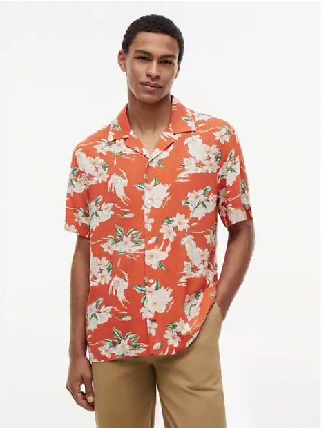 regular fit floral linen blend camp shirt