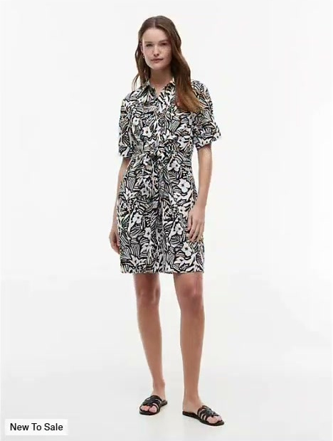tropical print linen blend shirtdress