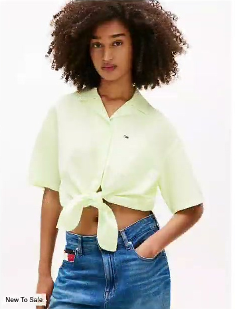 tommy jeans tie front linen blend shirt