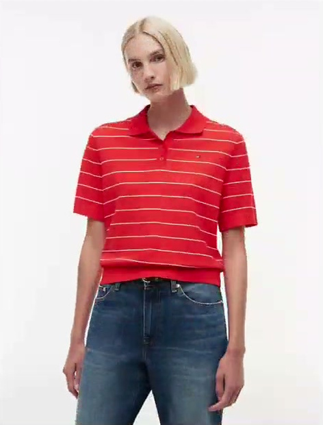 short sleeve striped sweater polo