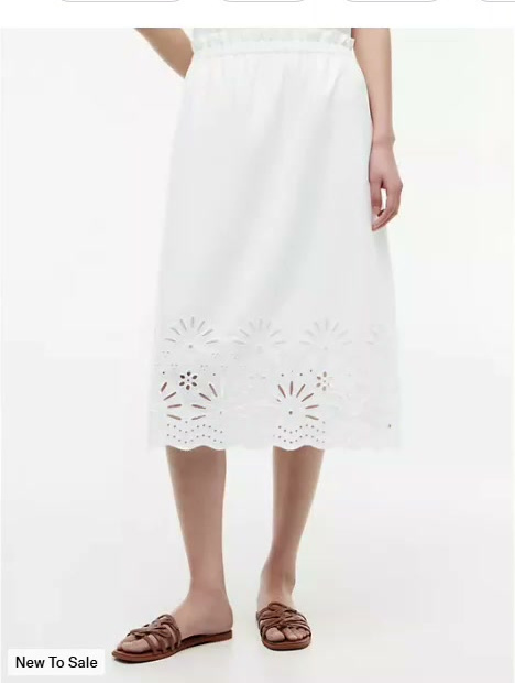 embroidered eyelet poplin midi skirt