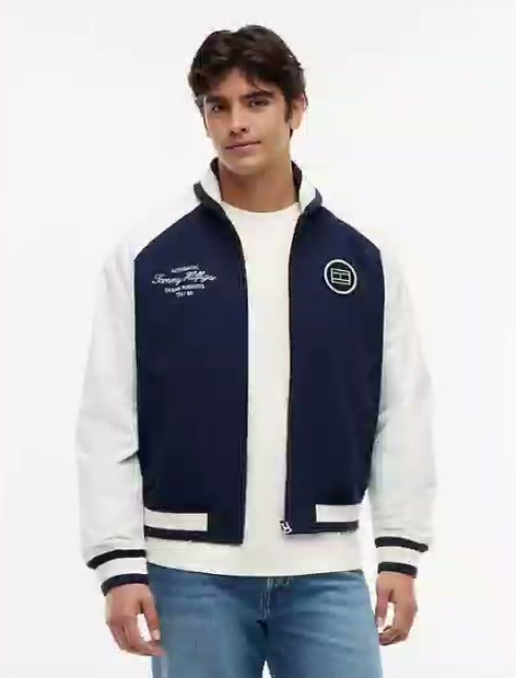 nautical mixed media bomber jacket