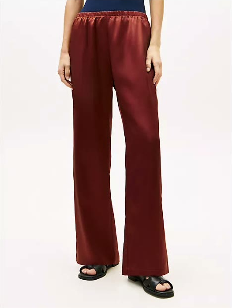 stretch satin pull on wide leg pant