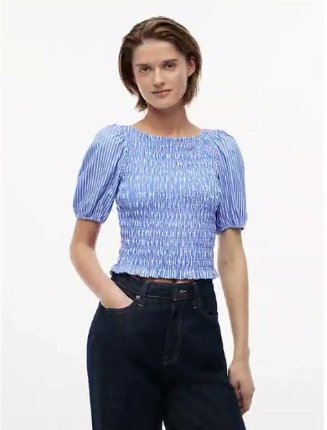 tommy jeans puff sleeve shirred top