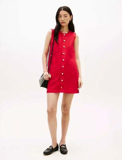 patch pocket denim shift mini dress