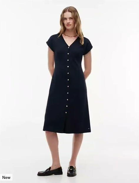 gold button interlock midi dress