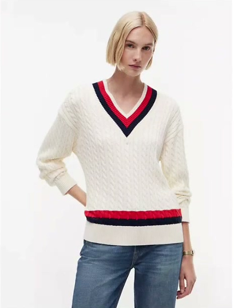 relaxed fit cable knit cricket sweater