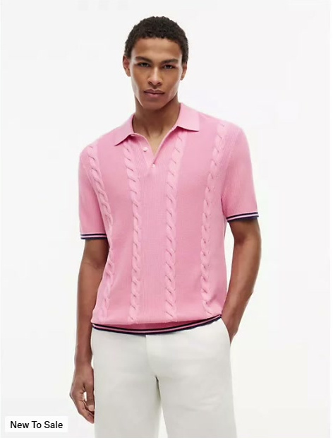 short sleeve cable knit sweater polo