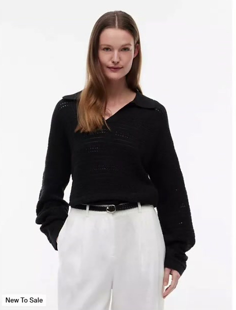 relaxed fit crochet sweater polo