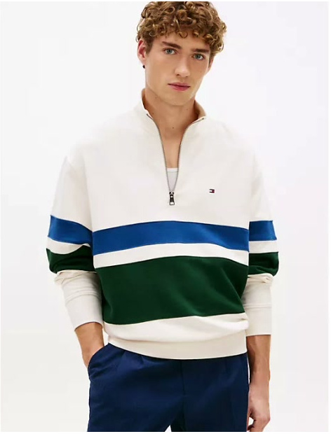 block stripe quarter zip sweatshirt