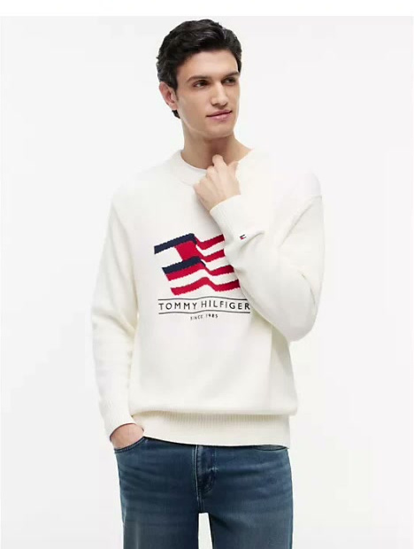 relaxed wavy flag logo crewneck sweater
