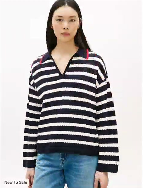 breton stripe pointelle sweater polo