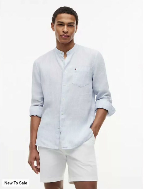 regular fit band collar linen shirt