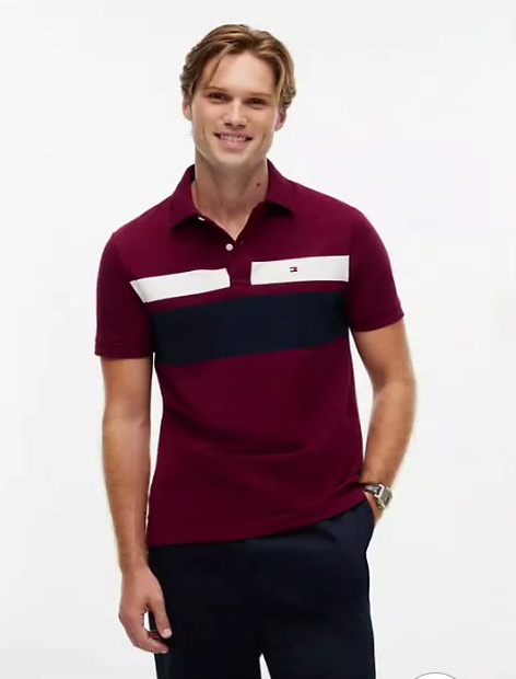 regular fit block stripe polo