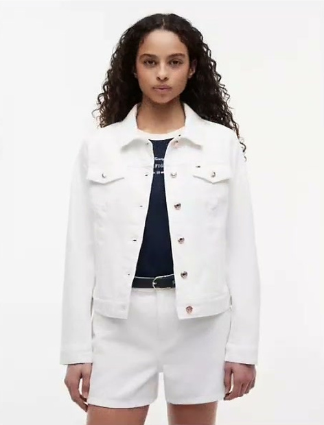 slim fit white stretch denim jacket