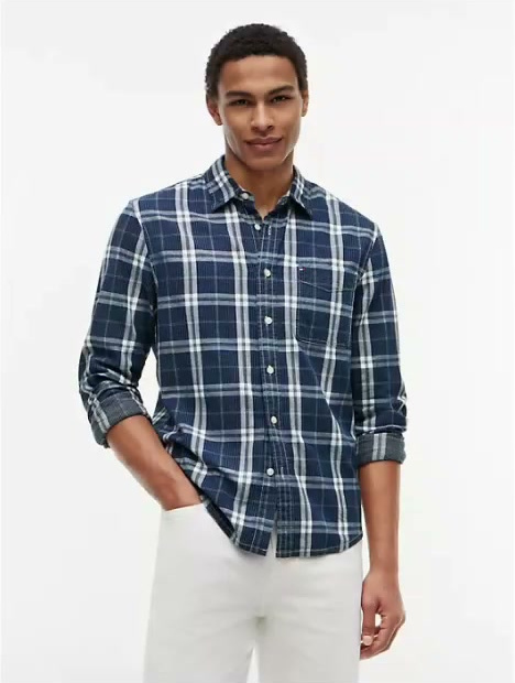 regular fit plaid dobby pocket shirt