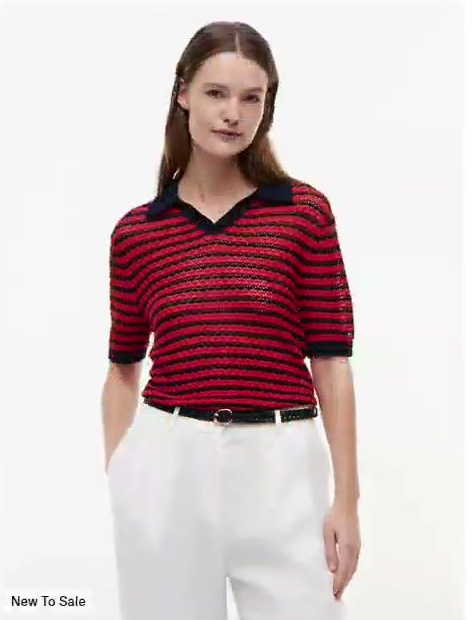 striped pointelle sweater polo