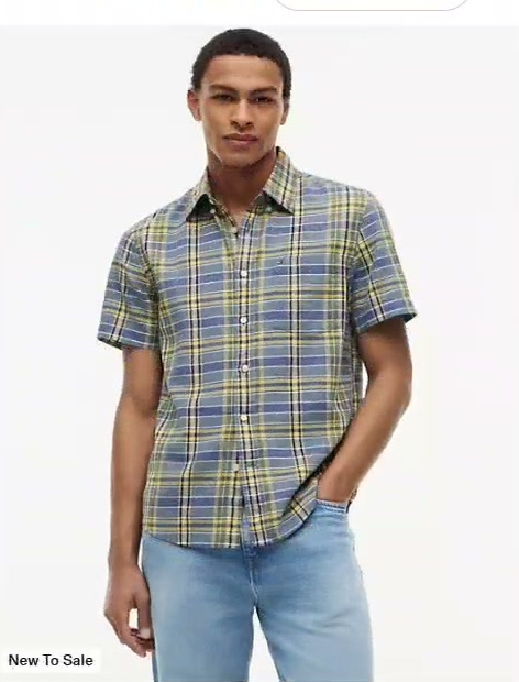 regular fit plaid linen blend shirt