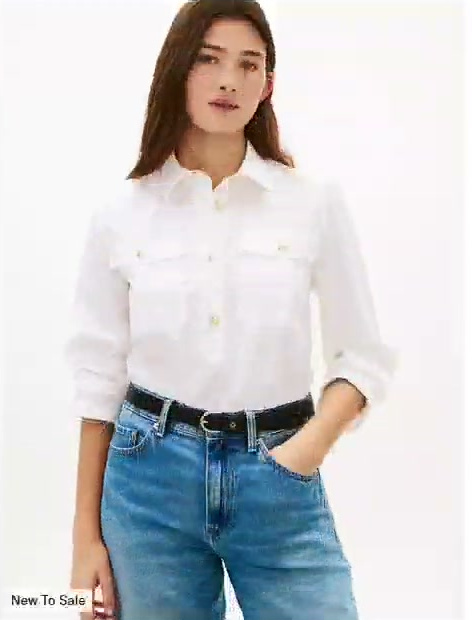 relaxed fit gold button poplin shirt