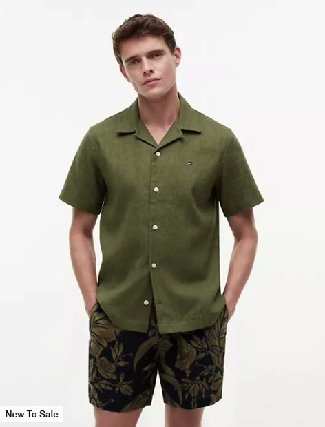 regular fit linen blend camp shirt