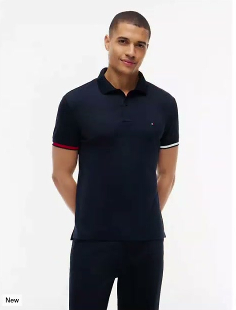 slim fit flag cuff smooth cotton polo
