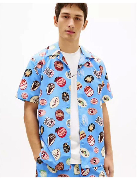 tommy jeans printed poplin camp shirt