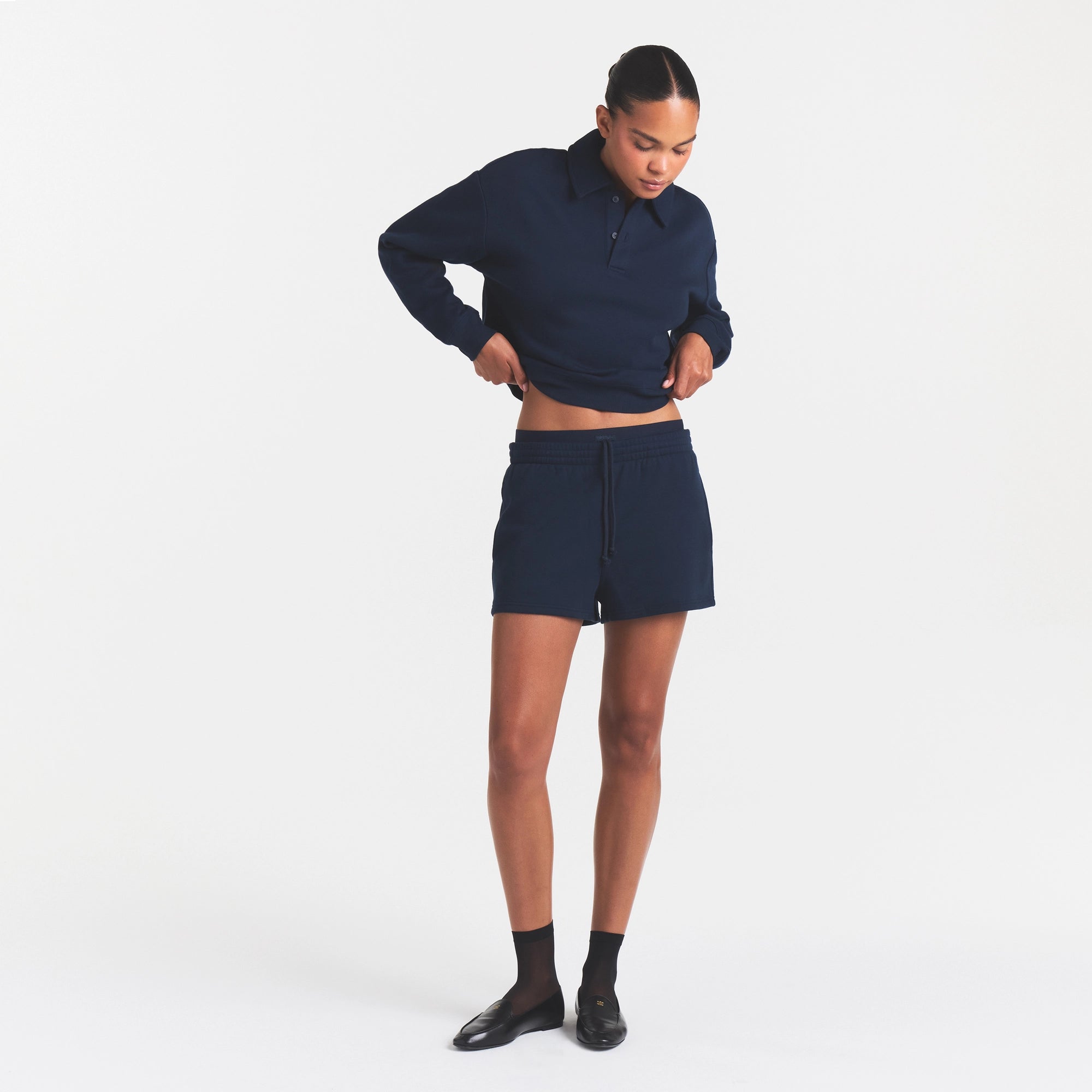 cotton fleece double waistband short cotton fleece double waistband short