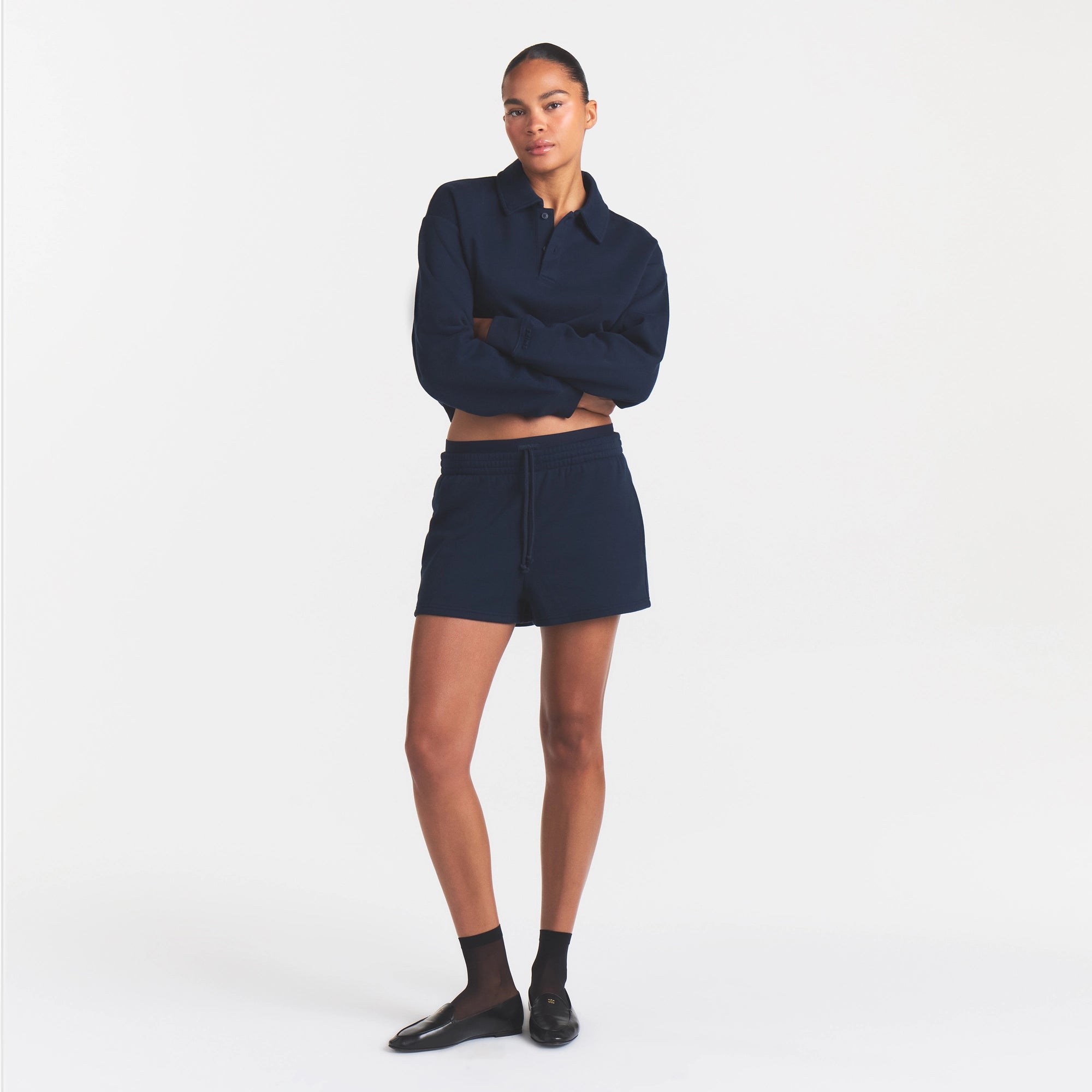 cotton fleece double waistband short cotton fleece double waistband short